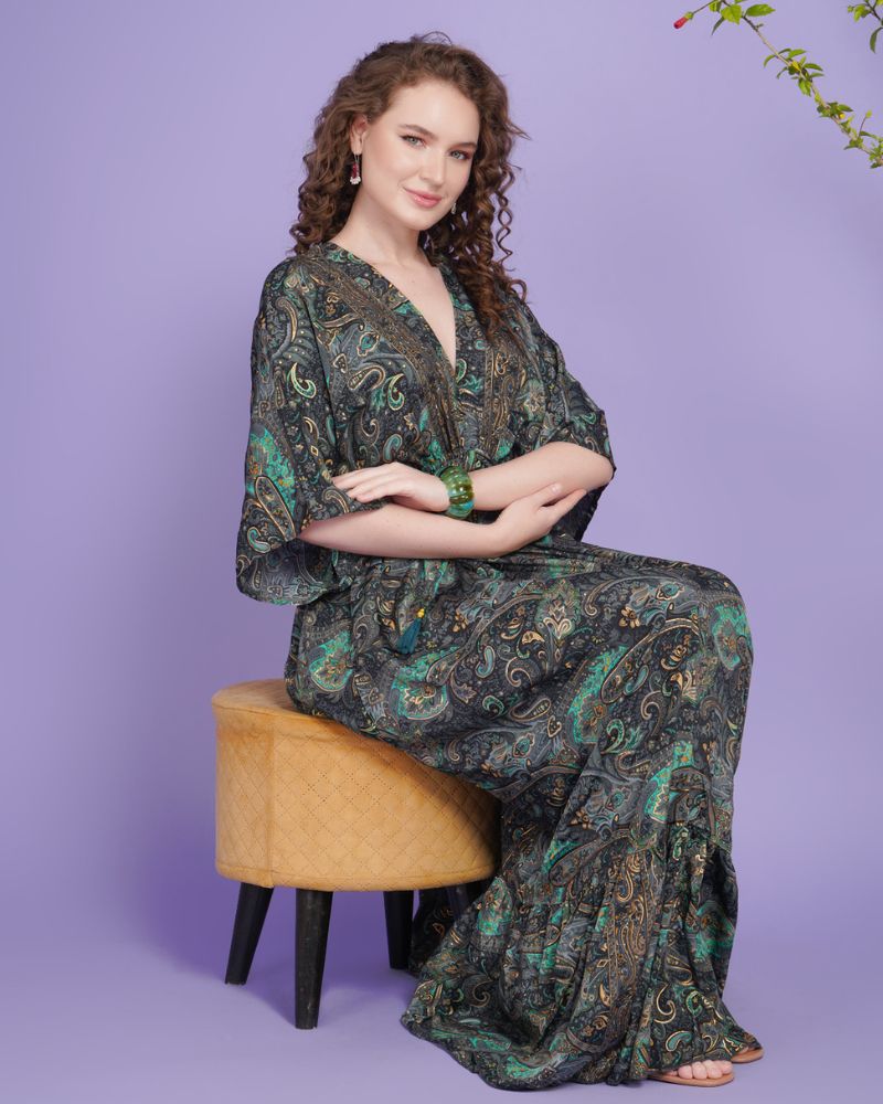 Emerald eclipse kimono maxi dress