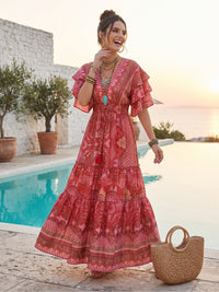Raspberry rose tiered maxi dress