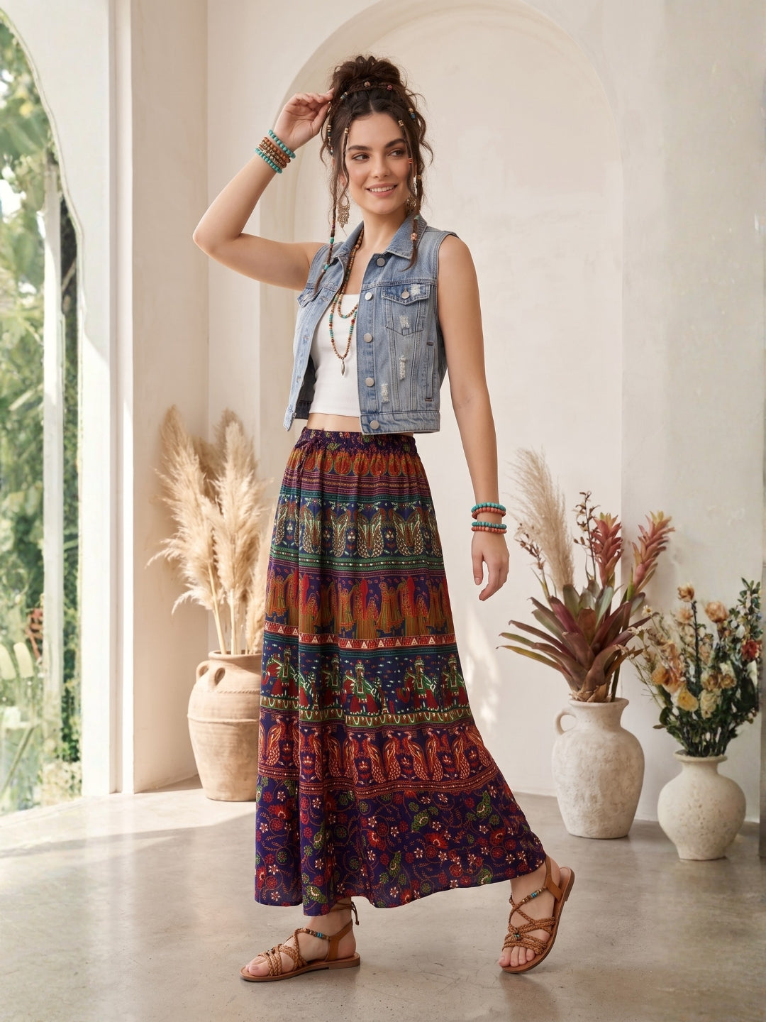 Autumn tapestry boho maxi skirt