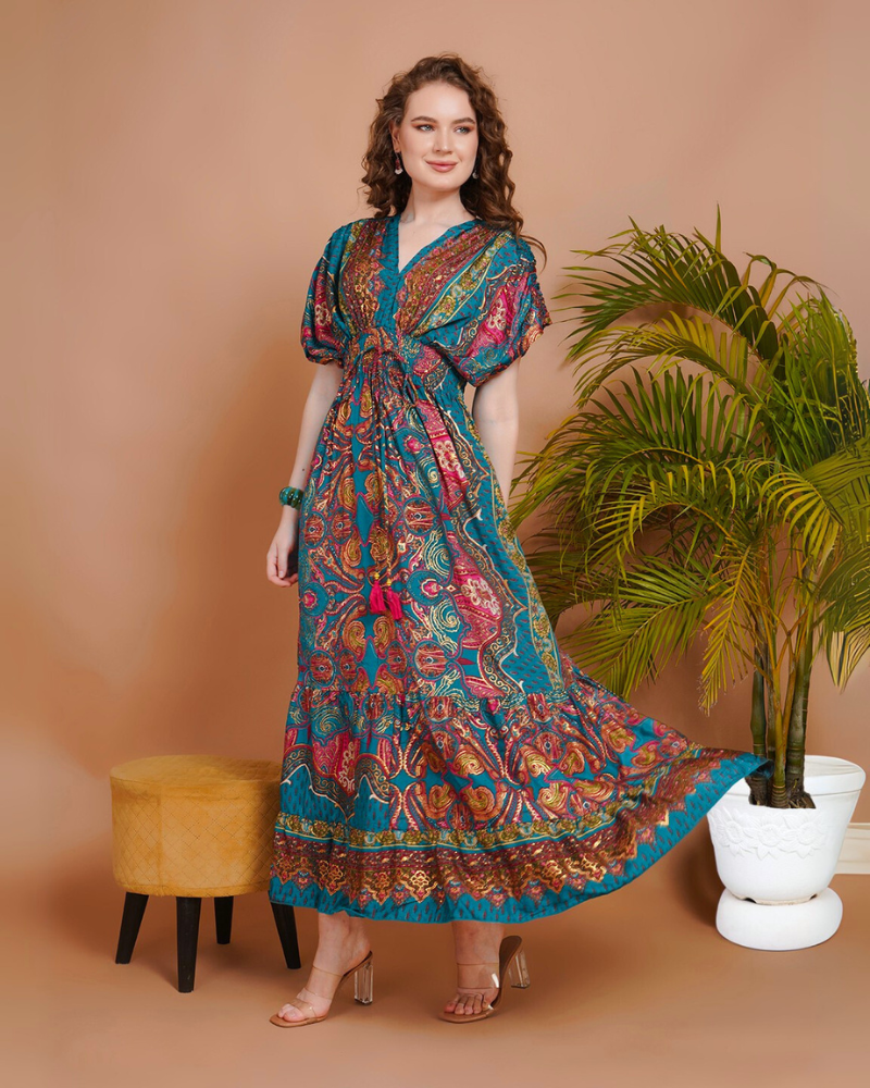 Maira peacock bloom maxi dress