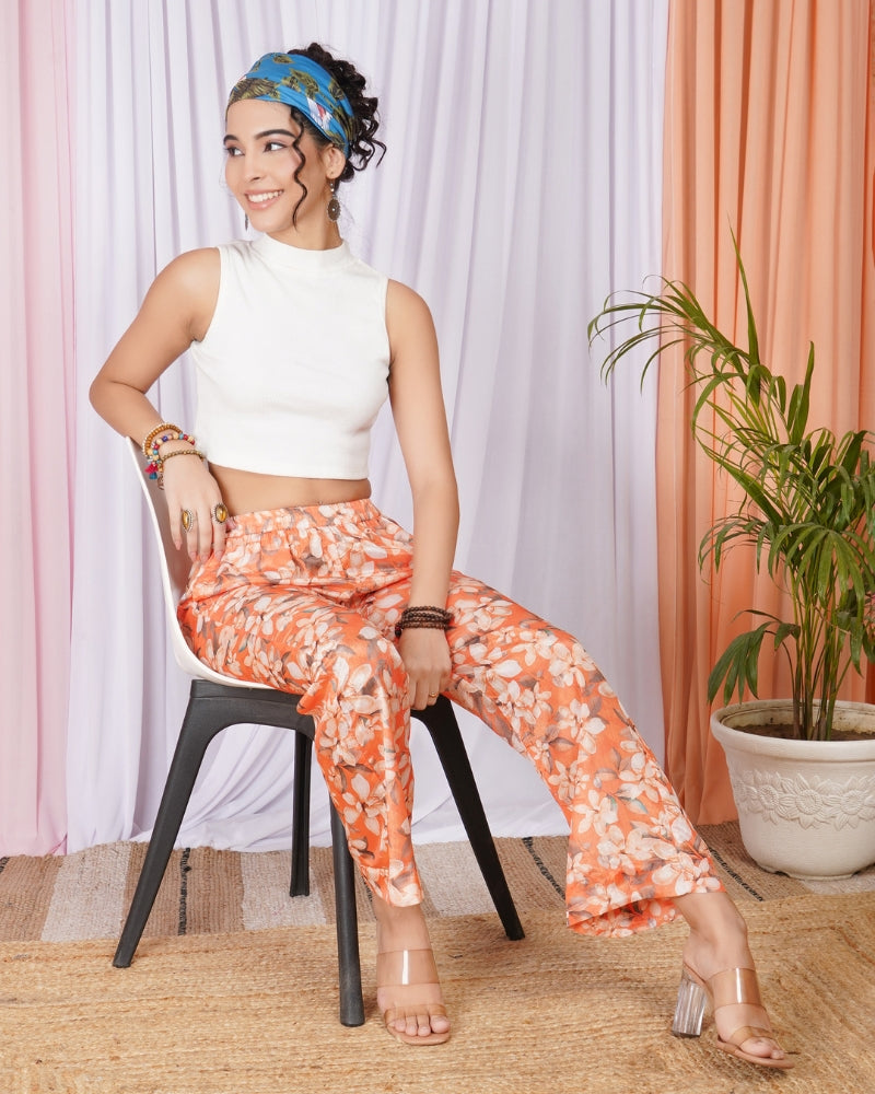Odette citrus-floral comfort trousers