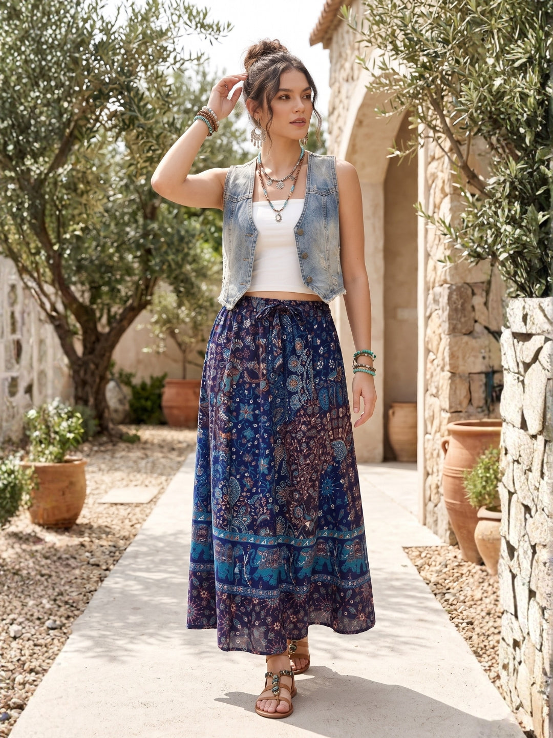 Midnight lagoon boho maxi skirt