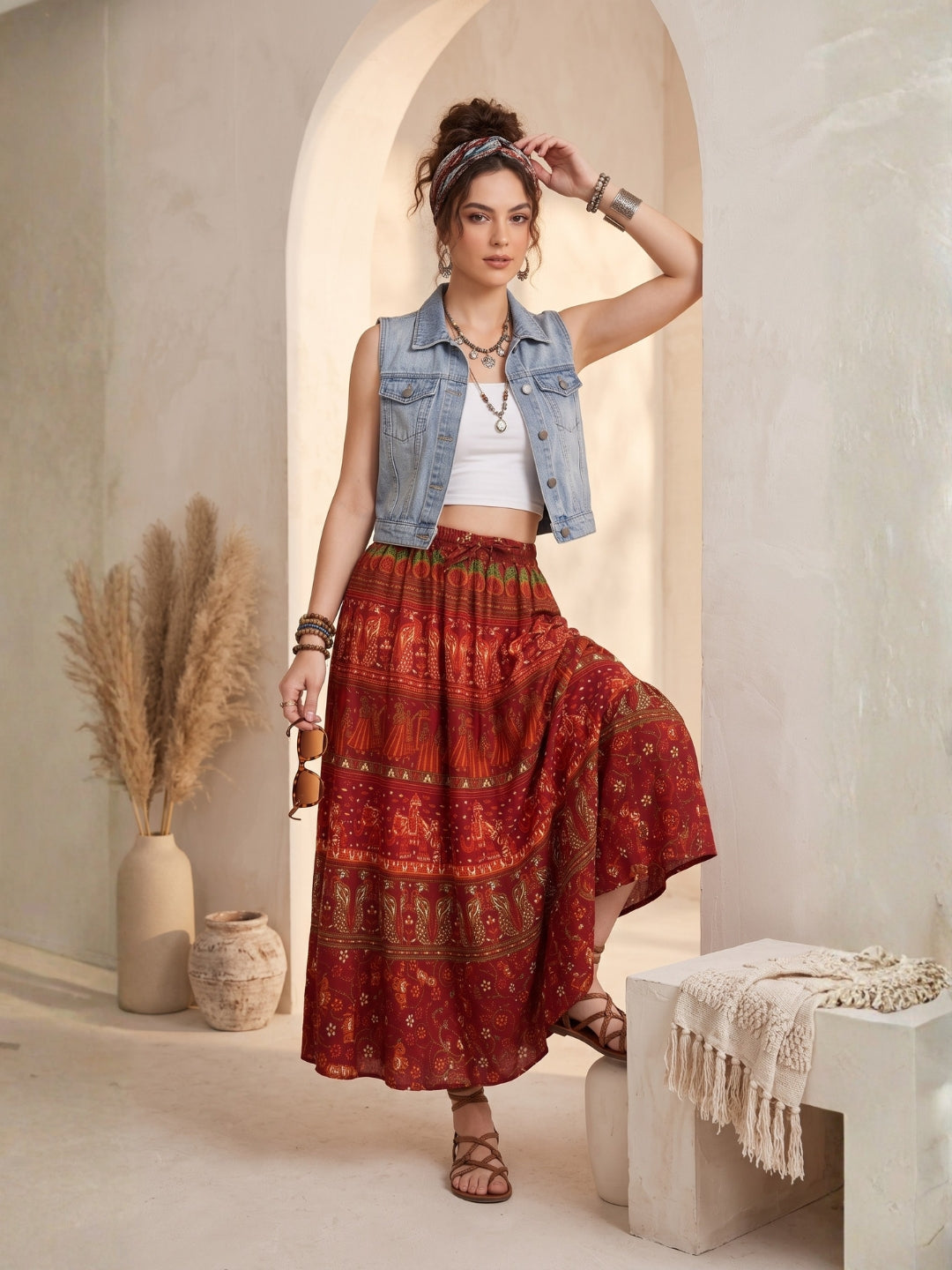 Cinnamon ember boho maxi skirt