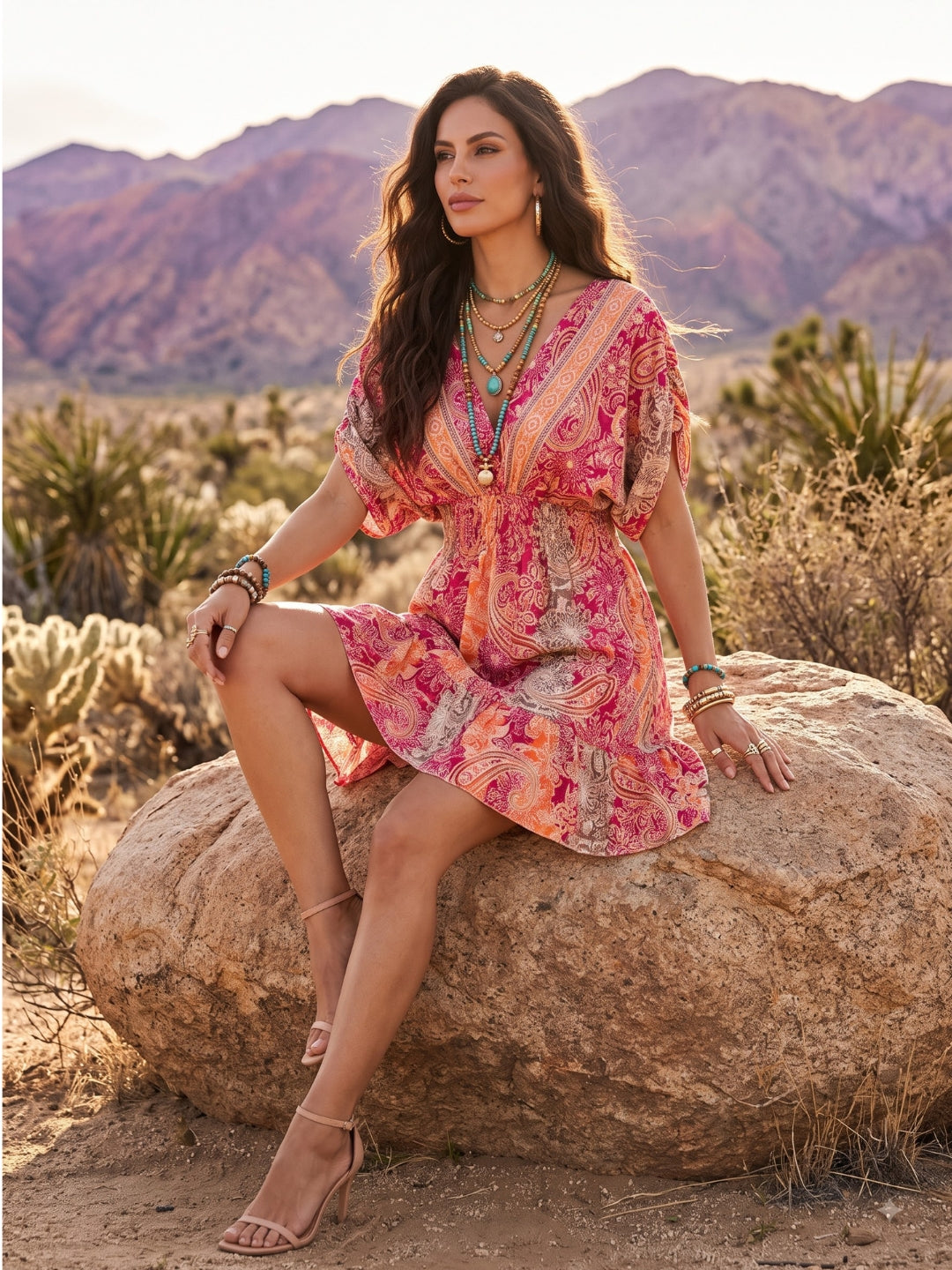 Maroon ember boho mini dress