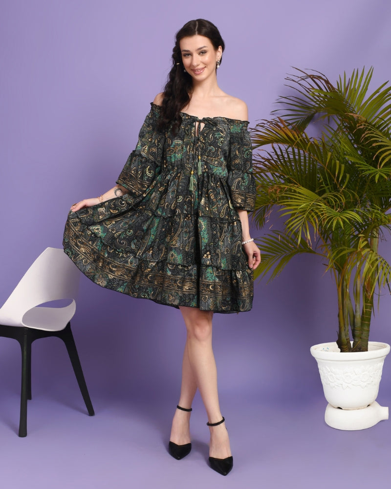Zoya forest muse off-shoulder mini dress