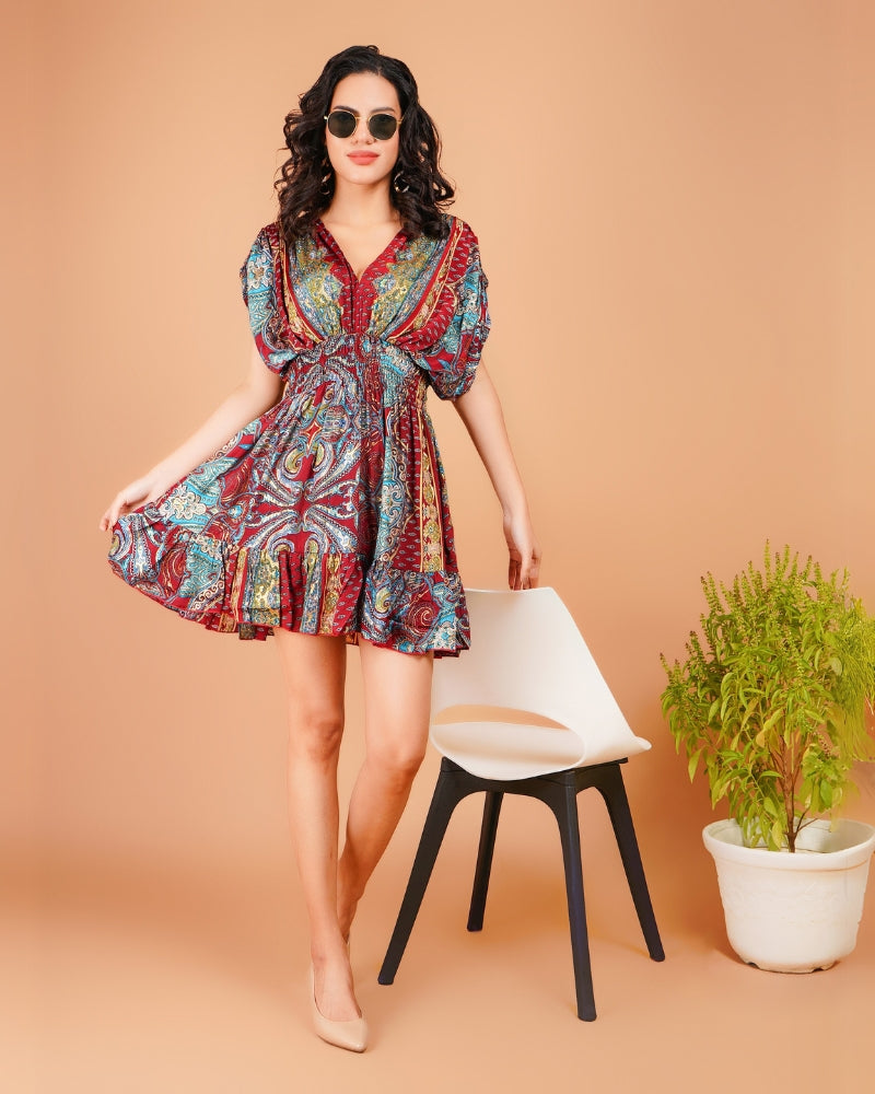 Maroon paisley boho beauty short dress