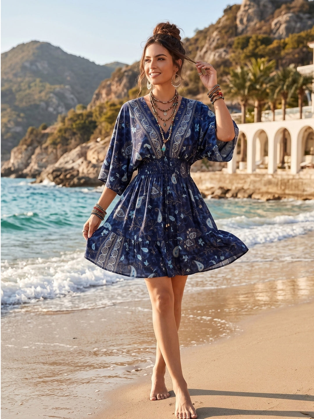 Cressida moonlit navy boho mini dress