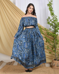 Calypso royal bloom off shoulder co-ord set