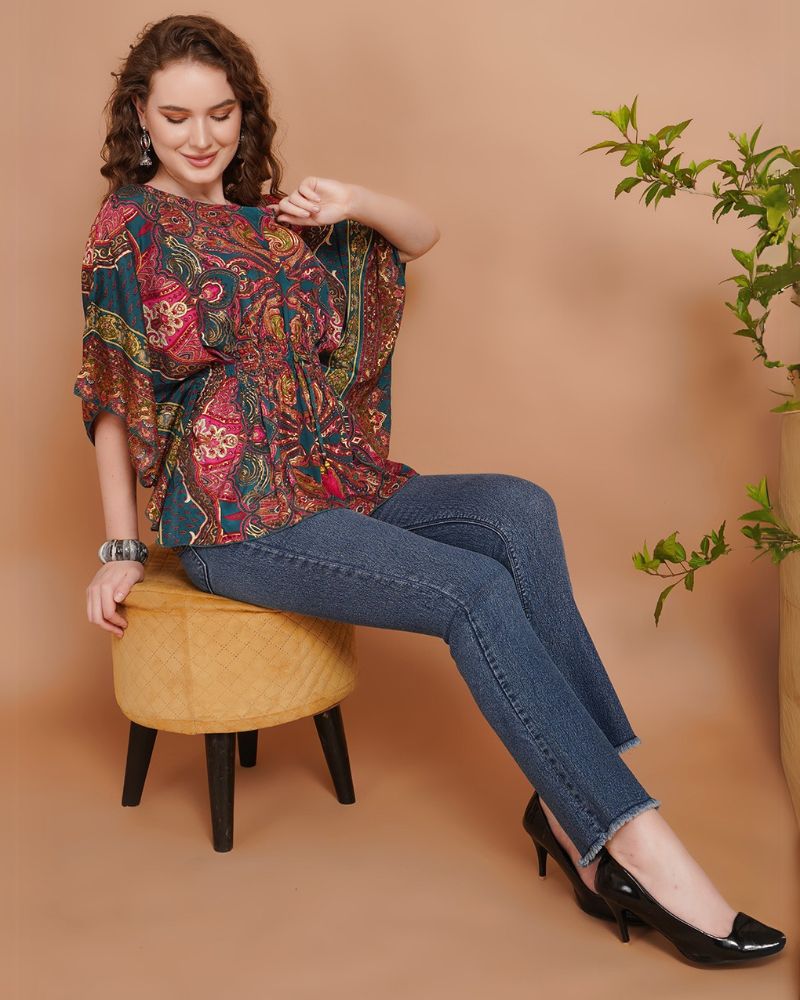 Paisley pop fusion kaftan top