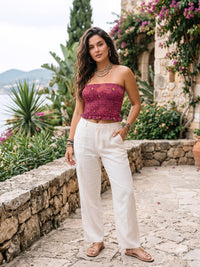 Raspberry paisley smocked tube top