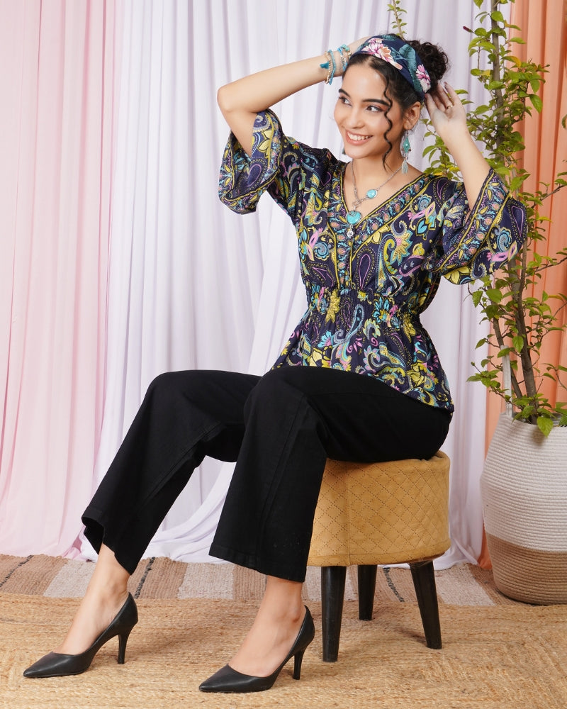 Fiora twilight paisley peplum top