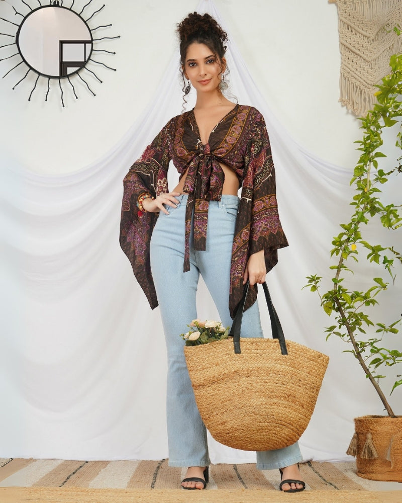 Marisela plum boho tie top