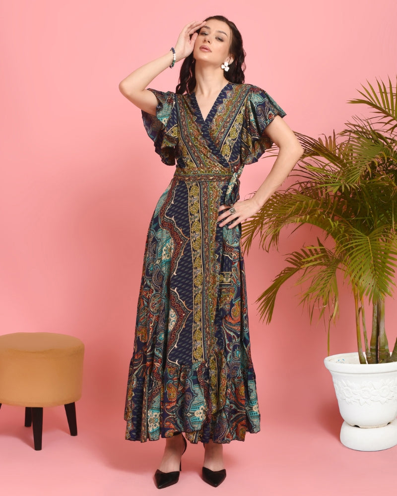 angrakha style maxi dress angrakha style maxi dress Grayish Maxi Elegant Angrakha-Style Dress for Women