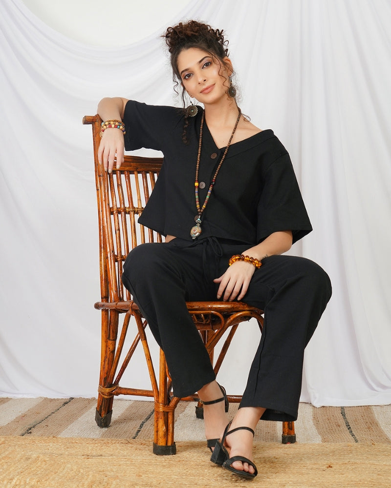 Evadne raven black cotton co-ord set