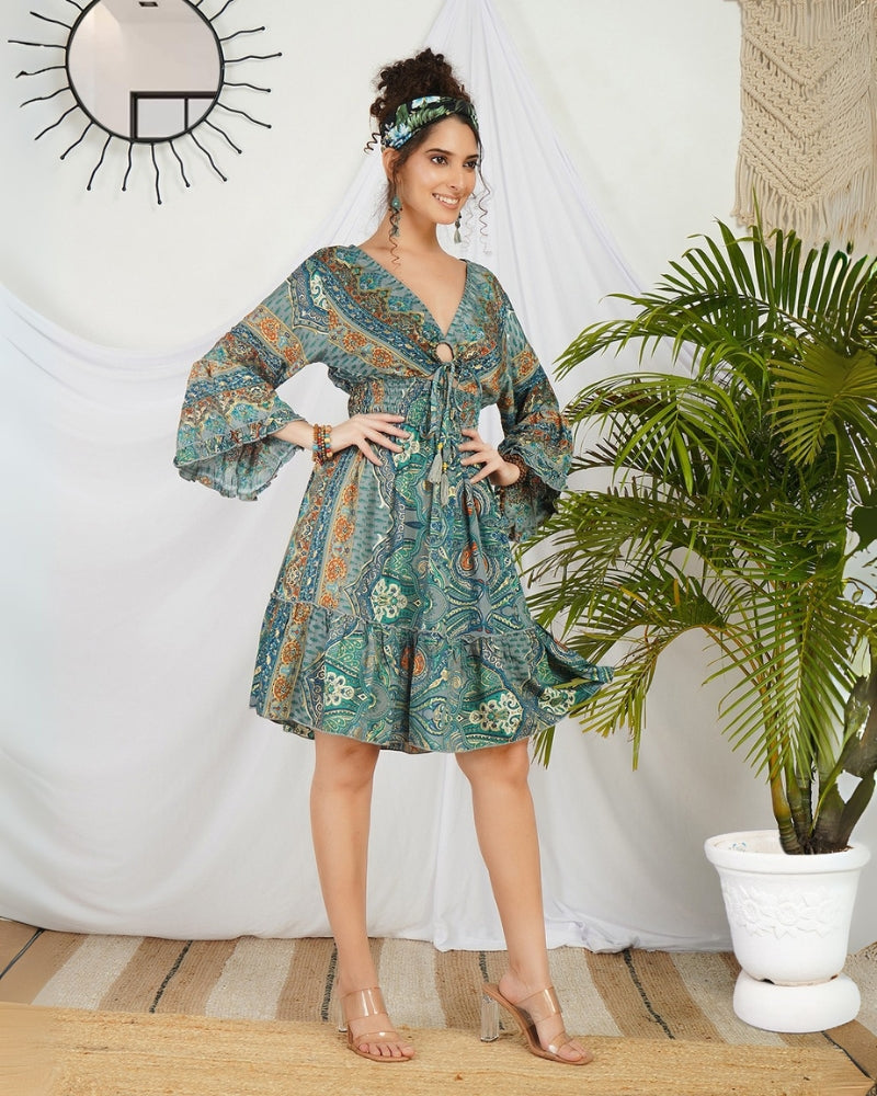 Adelise ocean mist paisley mini dress