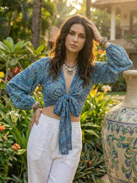 Soraya seafoam paisley boho wrap top