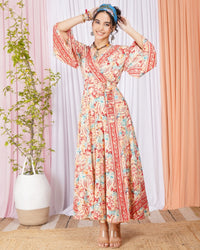 Elysia coral bloom wrap maxi dress
