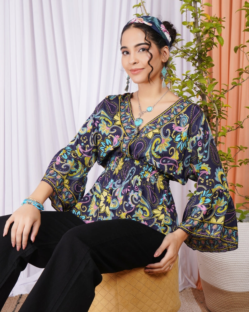 Fiora twilight paisley peplum top