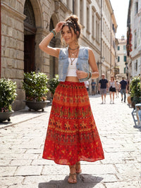 Crimson flame boho maxi skirt