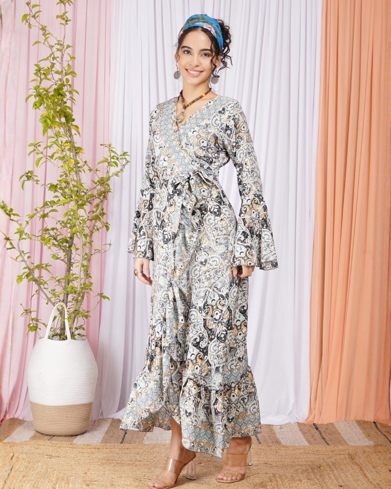 Linaya mist grey wrap maxi dress