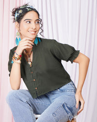 Maribel moss-green button down top
