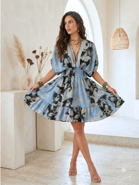 Solene blue noir bohemian mini dress