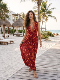 Cranberry crush halter boho maxi dress