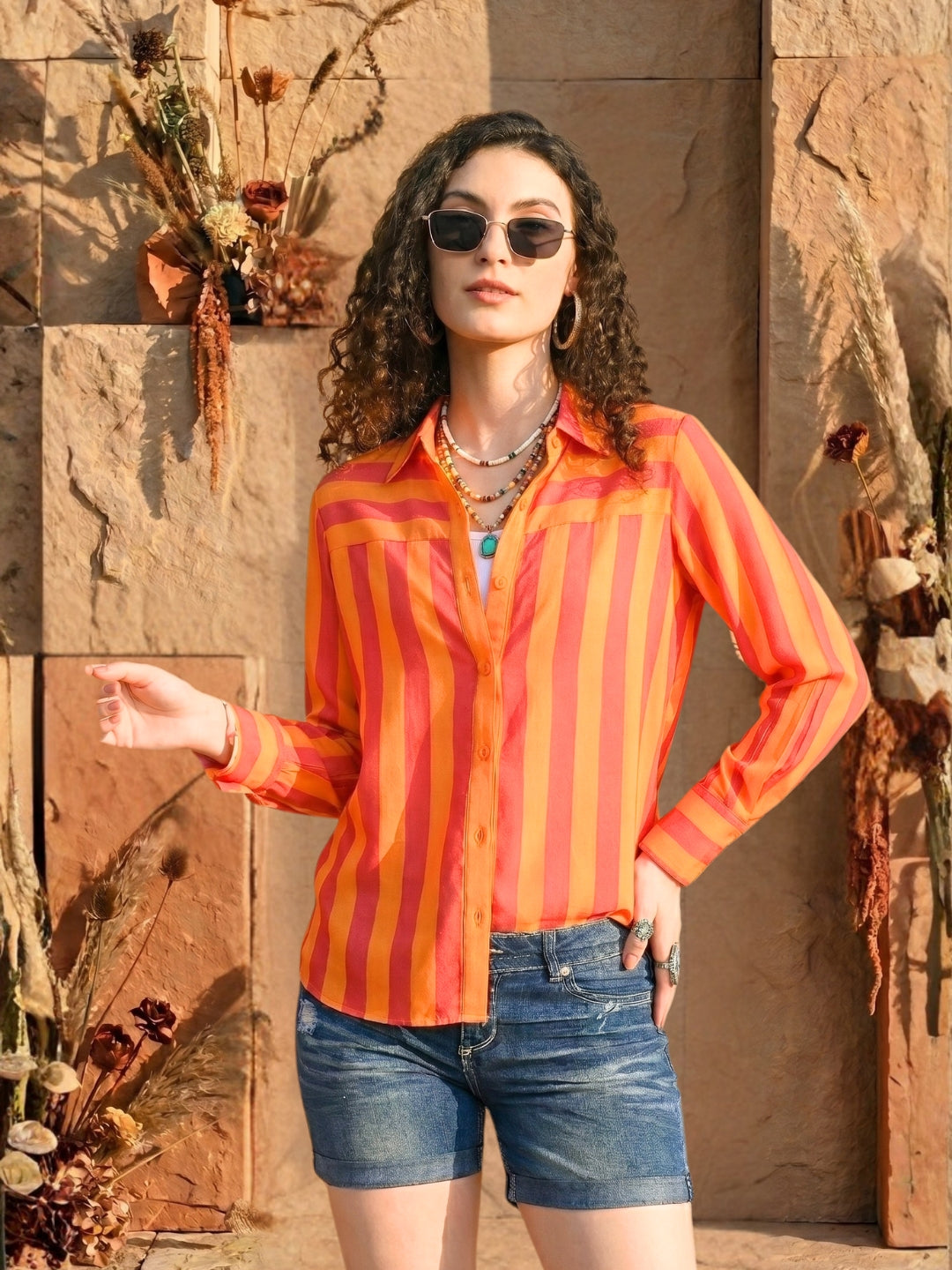 Calista sunset pop stripe shirt
