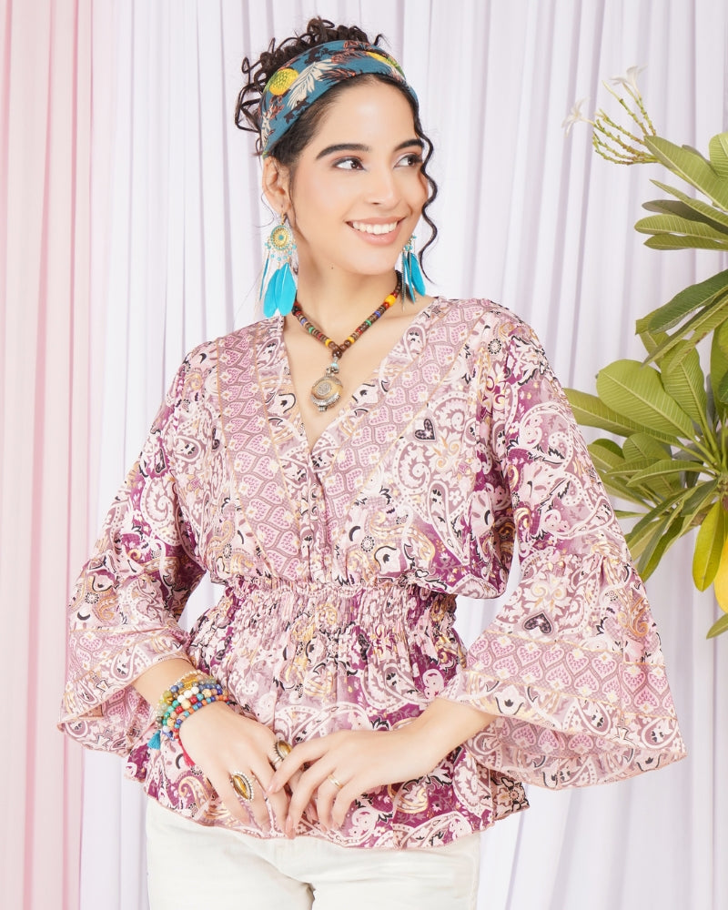 Aveline blush swirl peplum top