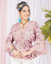 Aveline blush swirl peplum top