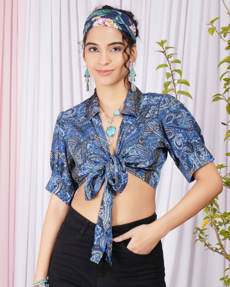 Vierra blue-dusk wrap collar top