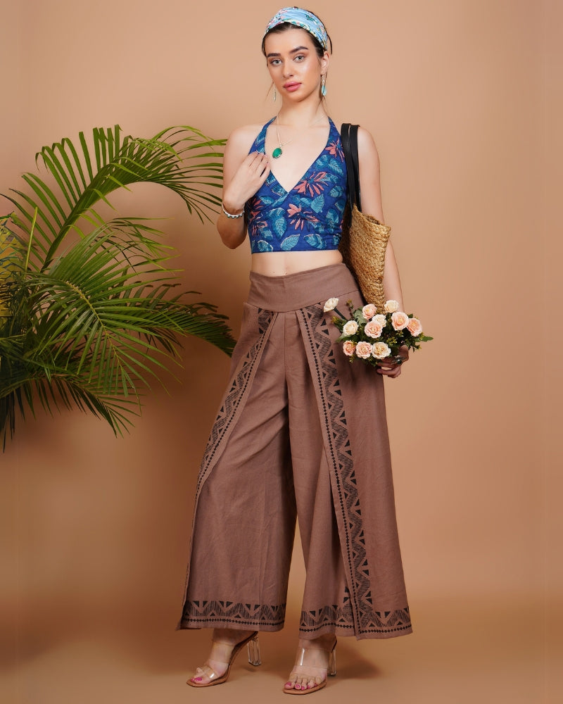 Blue breeze cotton bohemian crop top with halter neck