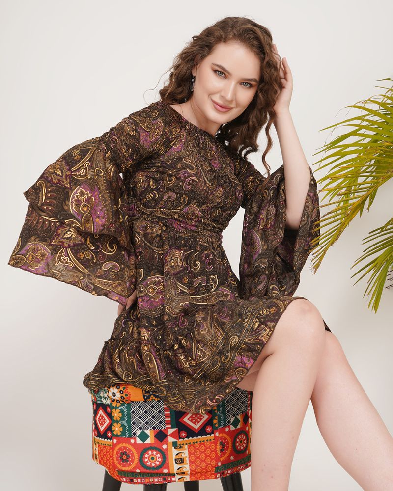 Twilight plum ruffle sleeve mini dress