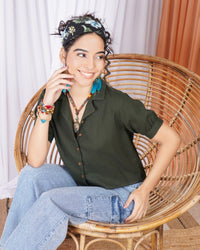 Maribel moss cuban collar cotton top