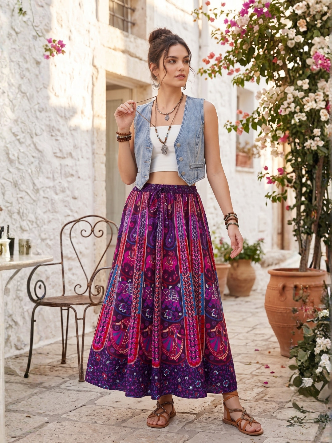Twilight bloom boho maxi skirt