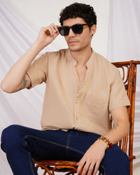 Calder sand mist mandarin cotton shirt