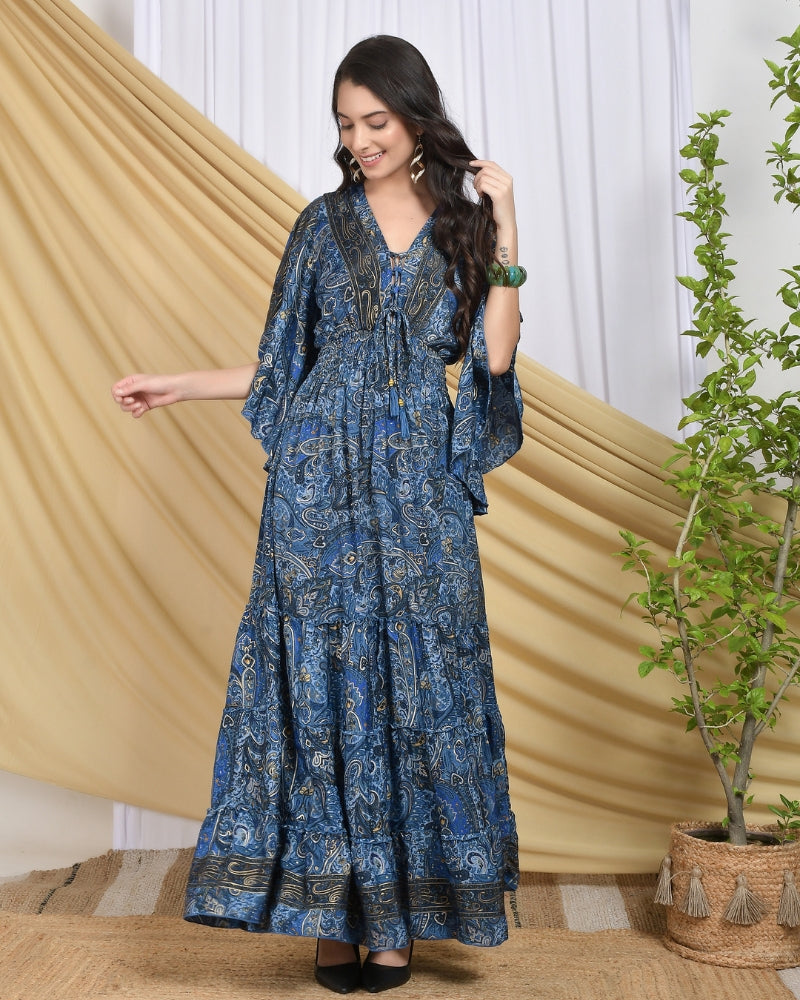 Marina midnight foil maxi dress