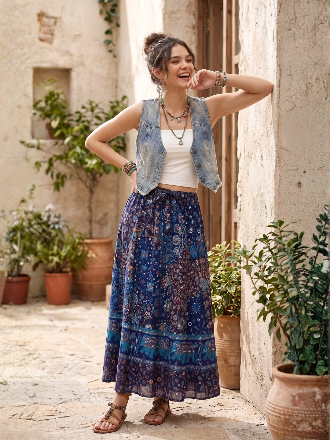 Midnight lagoon boho maxi skirt