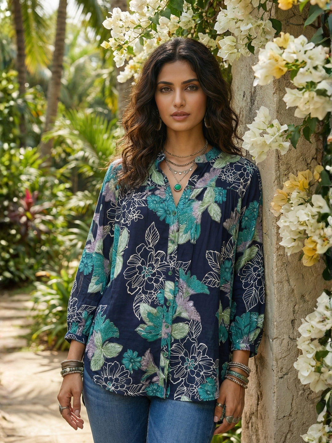 Virelle night bloom oversize bohemian shirt