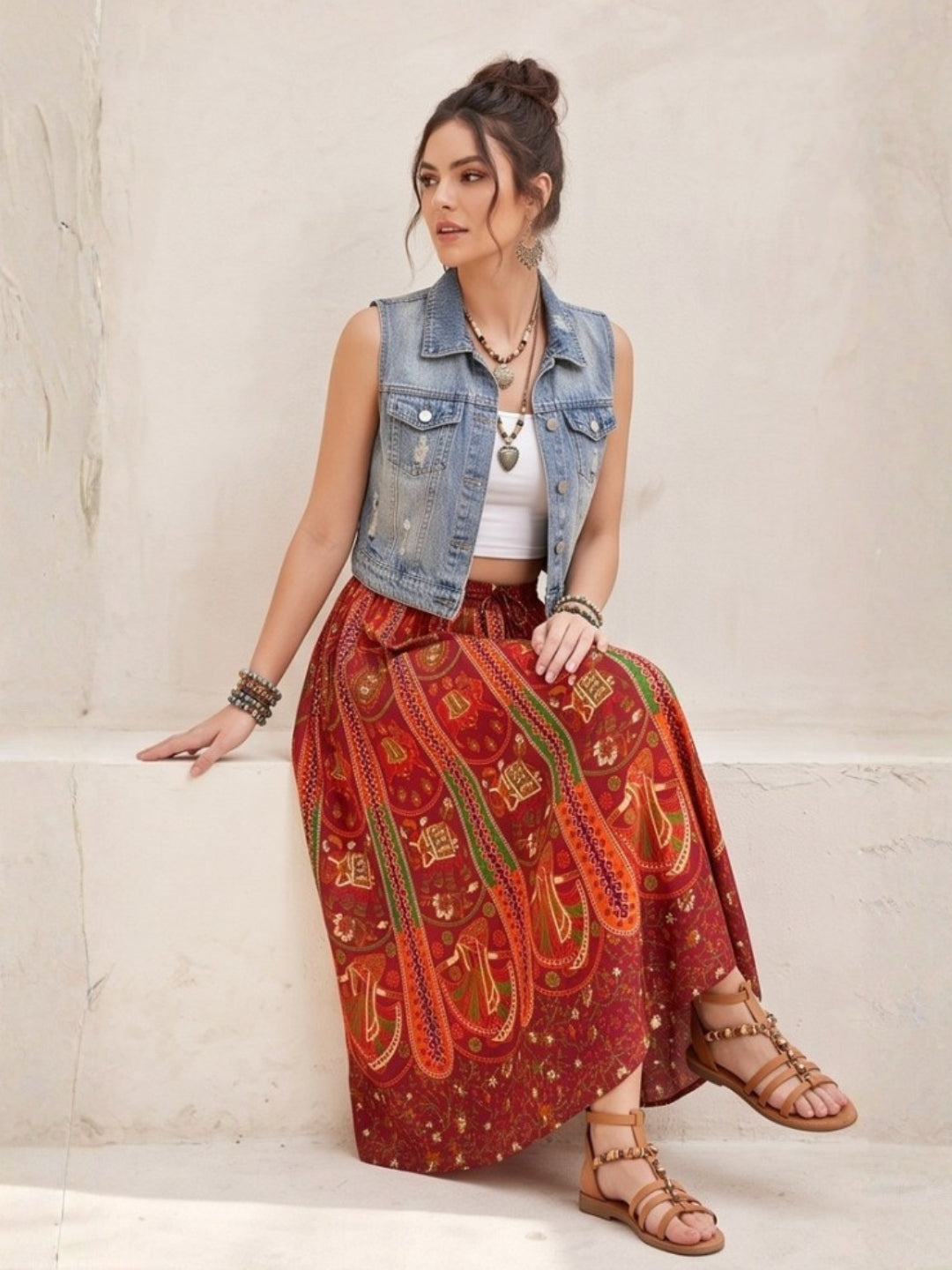 Rustic ember boho maxi skirt
