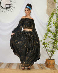 Amarielle black-gold boho skirt co-ord set