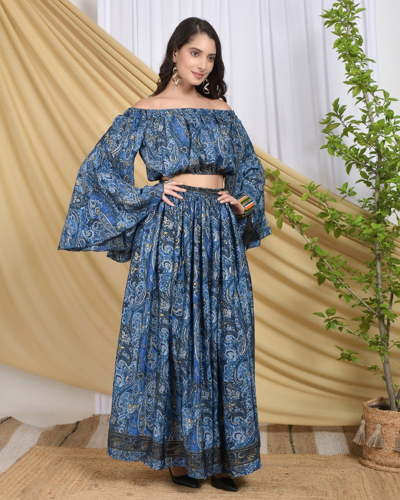 Calypso royal bloom off shoulder co-ord set