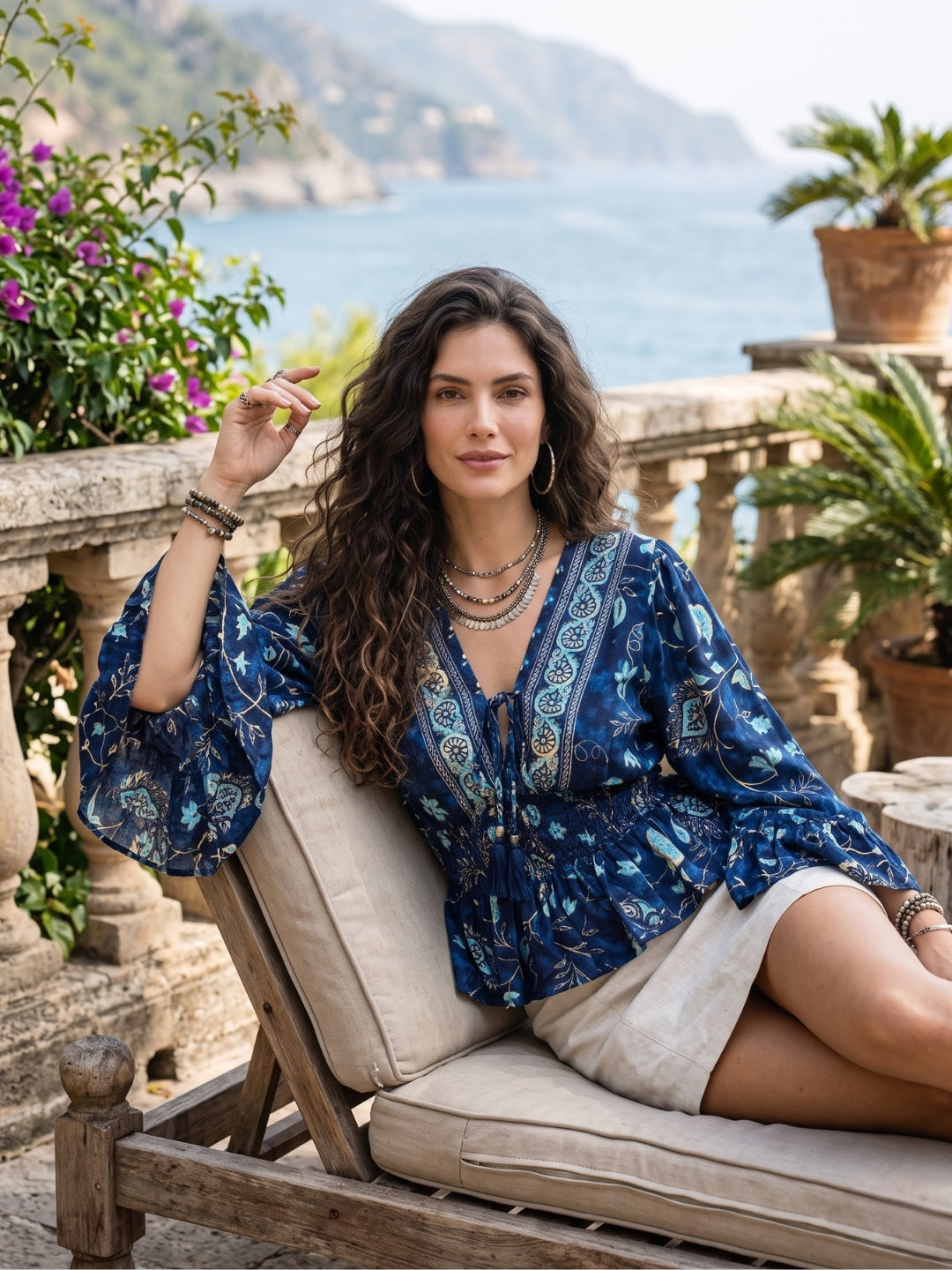 Violetta blue mirage boho peplum top