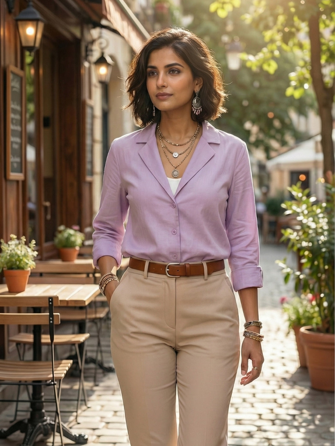 Lunara lavender mist lapel collar shirt