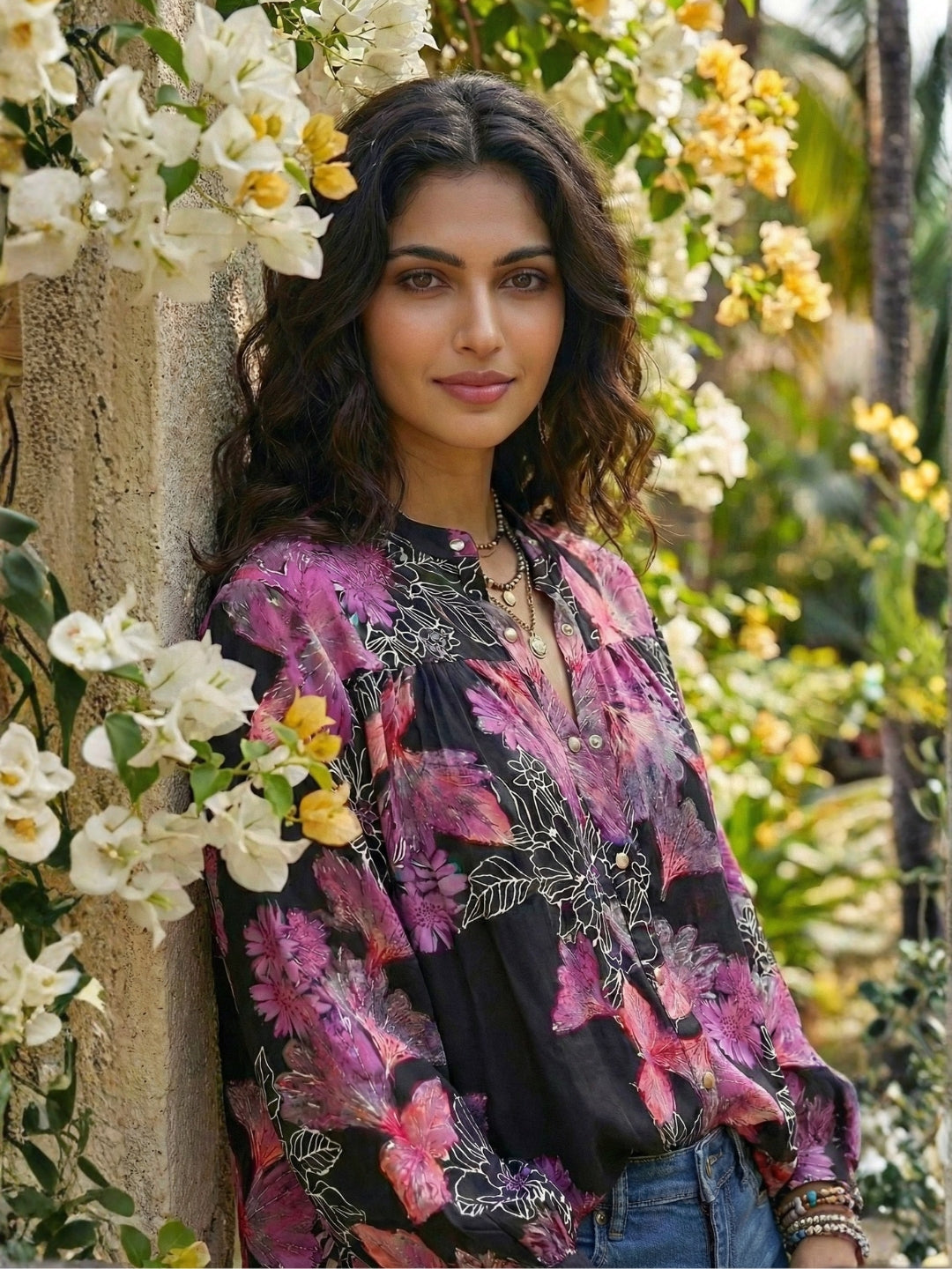 Soriel midnight leaf oversize boho shirt