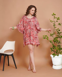 Rose sorbet kaftan mini dress