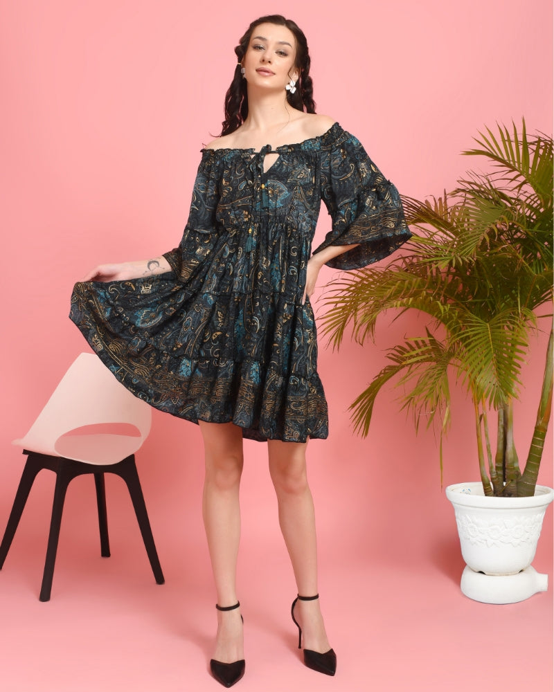 Nyra twilight off-shoulder mini dress