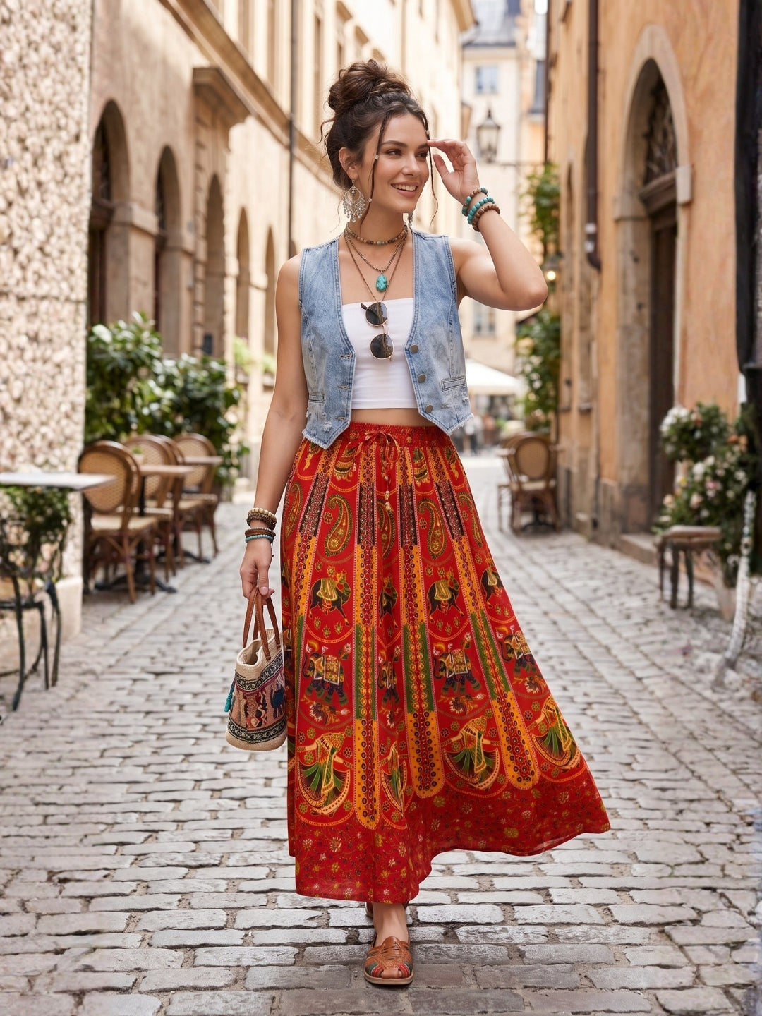 Paprika parade boho maxi skirt