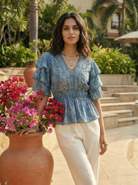 Lumae ocean paisley peplum top