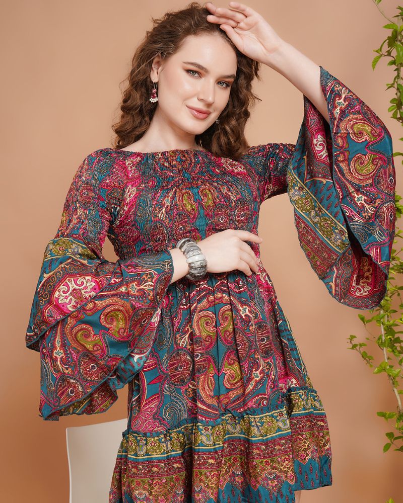 Mira bloom bell sleeve mini dress